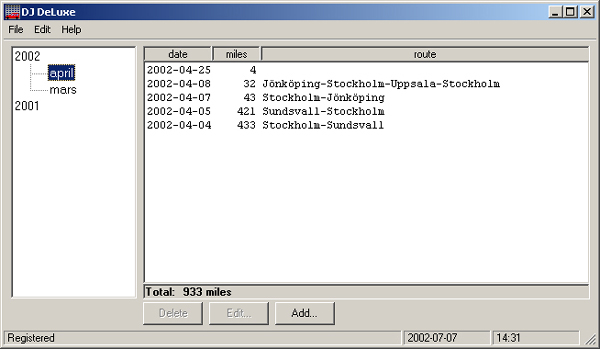 Main window of the drivers journal software